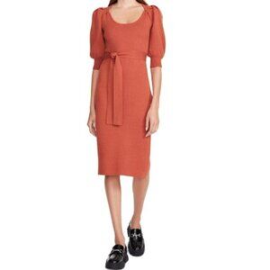 Betsey Johnson Puff Sleeve Tie Waist Sweater Dress Rust Orange Size Large
